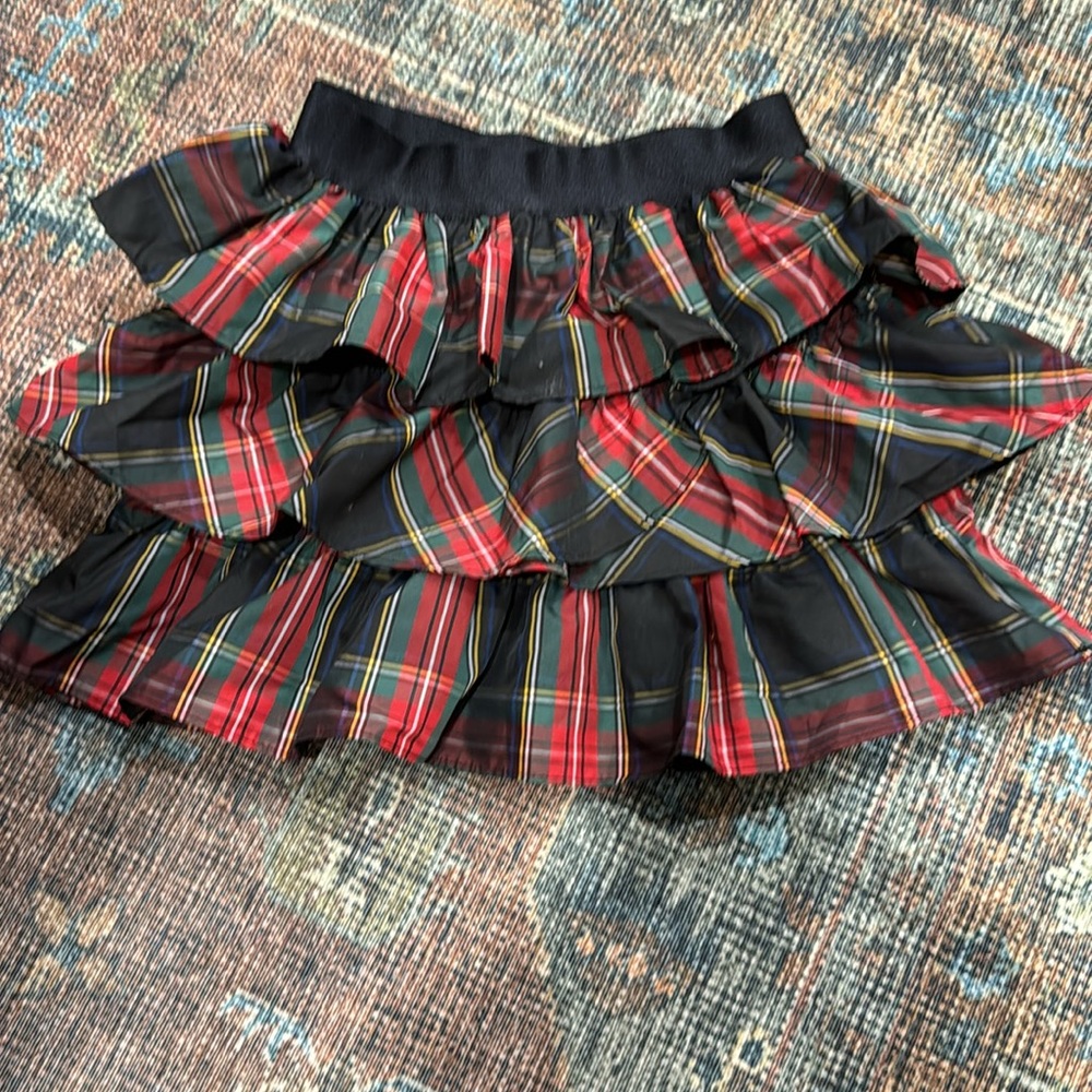Ralph Lauren Girls Red/Black Tartan Plaid Taffeta Tiered Ruffle Skirt,  Sz 6X